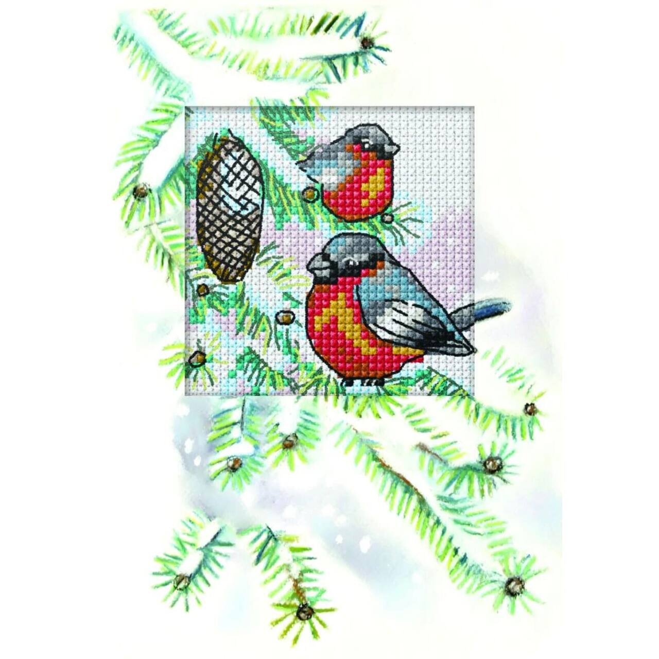 Orchidea Complete Counted Cross Stitch Kit - Greetings Card Bullfinches